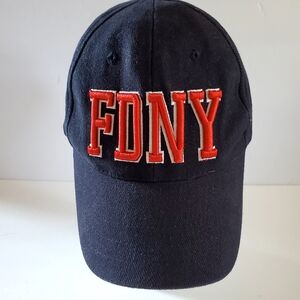 Vintage FDNY Men's Navy Cap with Bold Red Letters